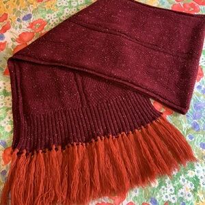 Maroon Scarf w/ Orange Fringe